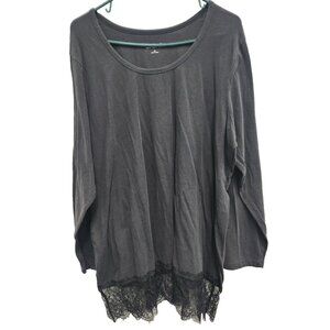 Soft Surroundings Tunic Top Womens Size 3X Black BOHO Lace Hem Long Sleeve